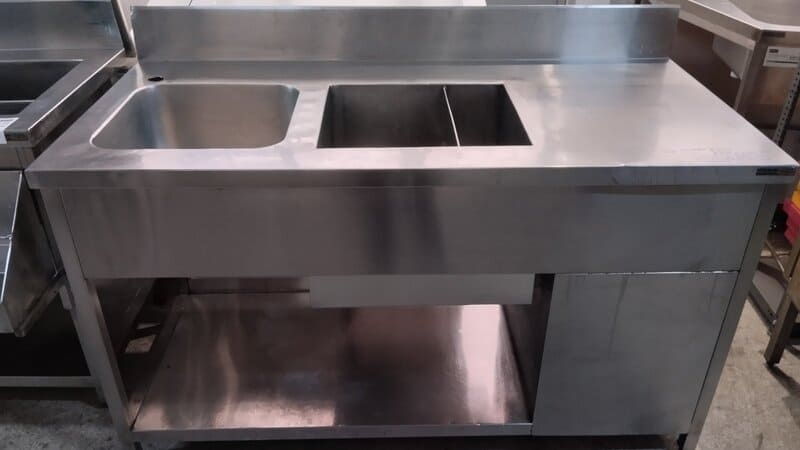 Μεταχειρισμένο Bar Station Ανοξείδωτο 150x70x85Cm Με 1 Γούρνα 40x40x25Cm Αποθήκη Πάγου & Αμπάρι