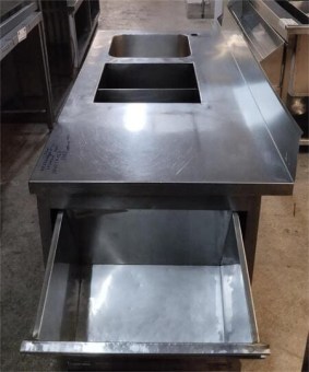 Μεταχειρισμένο Bar Station Ανοξείδωτο 150x70x85Cm Με 1 Γούρνα 40x40x25Cm Αποθήκη Πάγου & Αμπάρι