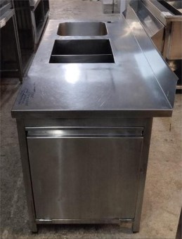 Μεταχειρισμένο Bar Station Ανοξείδωτο 150x70x85Cm Με 1 Γούρνα 40x40x25Cm Αποθήκη Πάγου & Αμπάρι